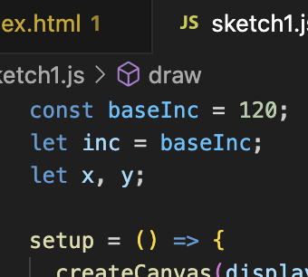 I made the const baseInc 120 so there's a bigger difference in how far the circle can move.