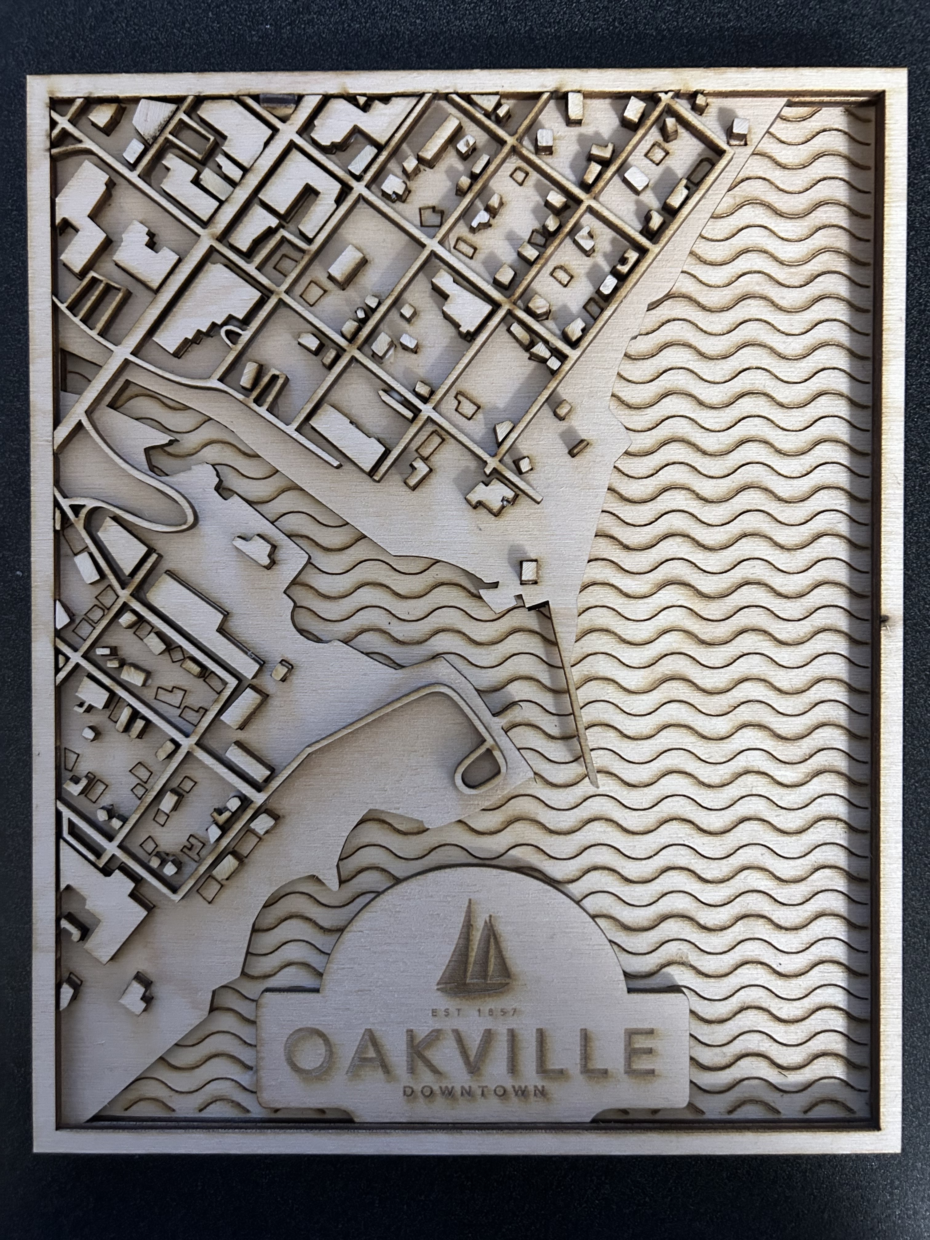 This is my final project for project 2. I chose laser cutting and Downtown Oakville as my area. The material I chose is wood with 3 different layers.
