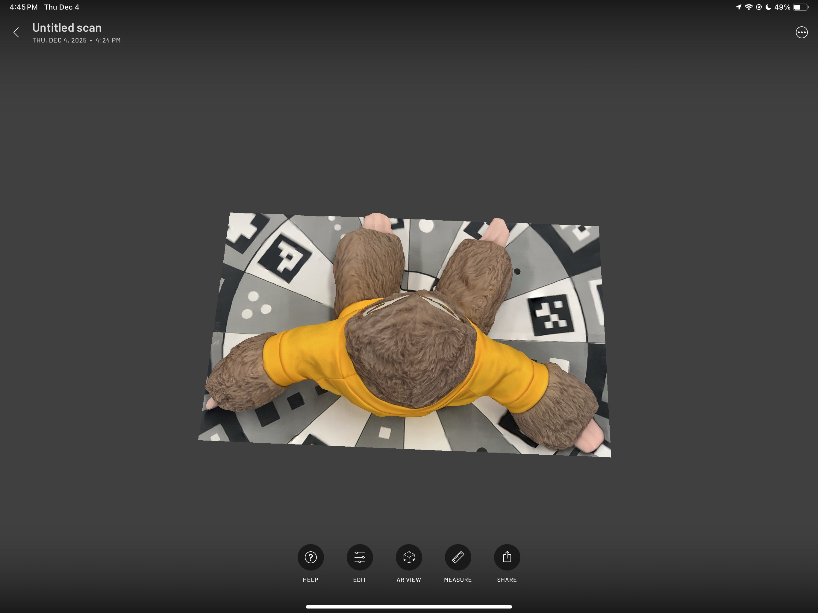 This is the top view of my sloth plushie.